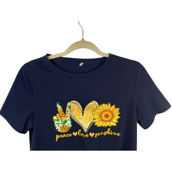 Womens Small Peace Love and Sunshine Graphic Tee Shirt Navy Blue - Picture 4 of 6